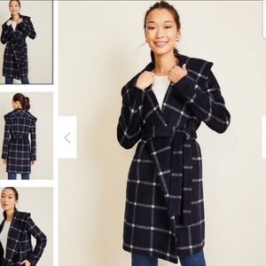 Ann Taylor Navy Plaid Wrap Coat